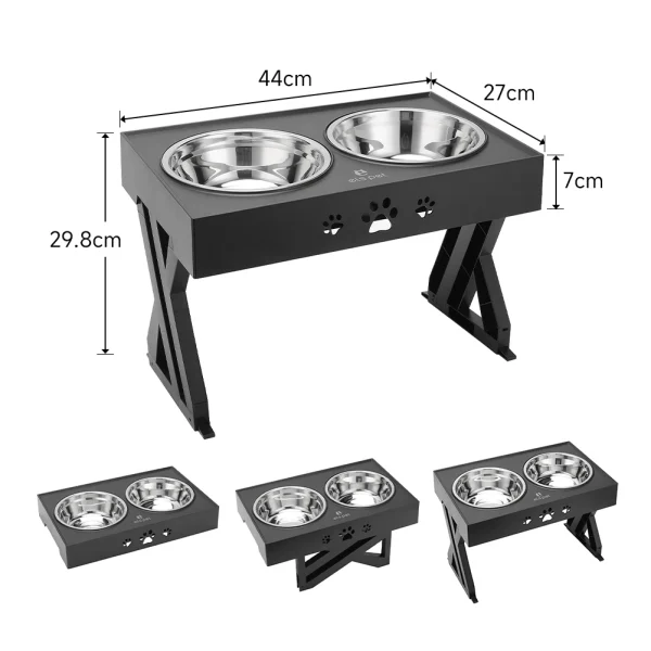 Water and Food Double Bowl with 3 Adjustable Heights