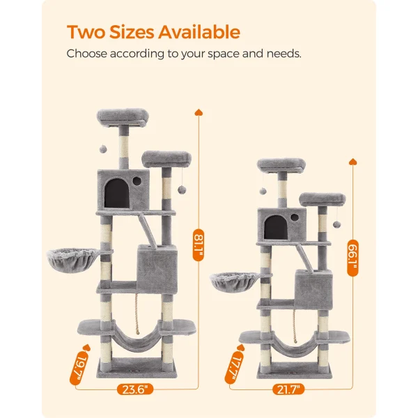 FEANDREA Cat Tree, 168 cm Large Cat Tower with 13 Scratching Posts