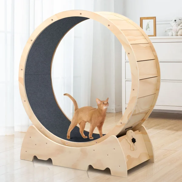 Solid Wood Cat Exercise Wheel, Quiet Spinning Wheel