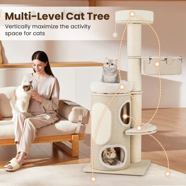 154CM Indoor Cat Tree Tall Multi-level Cat Tower with 2-story Condo