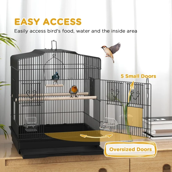PawHut Large Bird Cage with Perches, Food Bowls, Swing, Black
