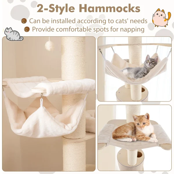 187 cm Tall Wooden Cat Tower Tree with 2-Story Cat Condo & Hammocks