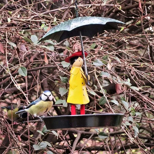 Hanging Bird Feeder Girl with Umbrella Tray