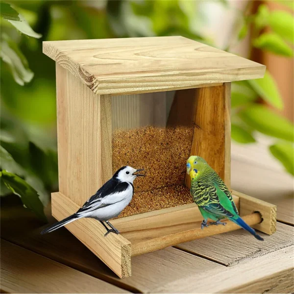 Hanging Wooden Bird Feeding Station with Perch for Outdoor, Yard