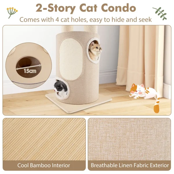187 cm Tall Wooden Cat Tower Tree with 2-Story Cat Condo & Hammocks