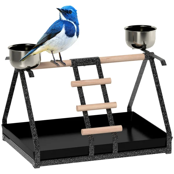 PawHut Portable Bird Stand Resting, Stainless Steel and Base Wood