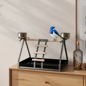 PawHut Portable Bird Stand Resting, Stainless Steel and Base Wood