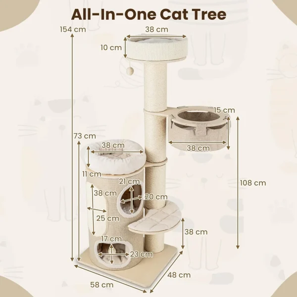 154CM Indoor Cat Tree Tall Multi-level Cat Tower with 2-story Condo