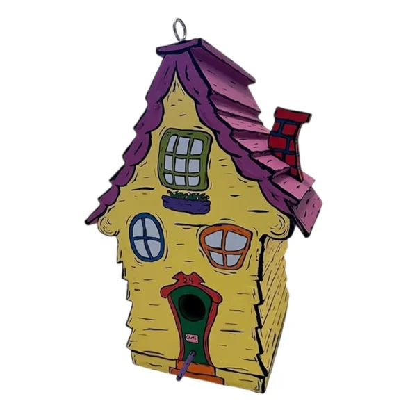 Cartoon Paint Bird Nest with Perch, Cute Small Nesting Box