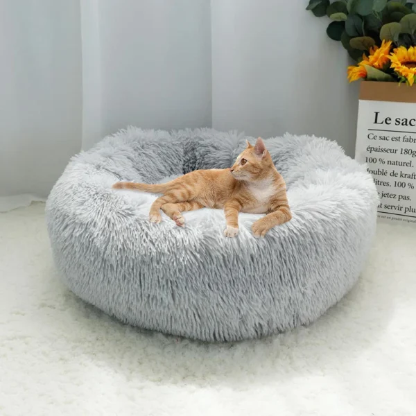 70CM Donut-Shaped Plush Pet Cuddler Bed Machine Washable Anti-Slip for Dog&Cat House Winter Warm Sleeping