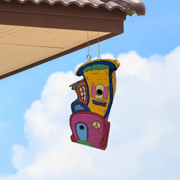 Cartoon Paint Bird Nest with Perch, Cute Small Nesting Box