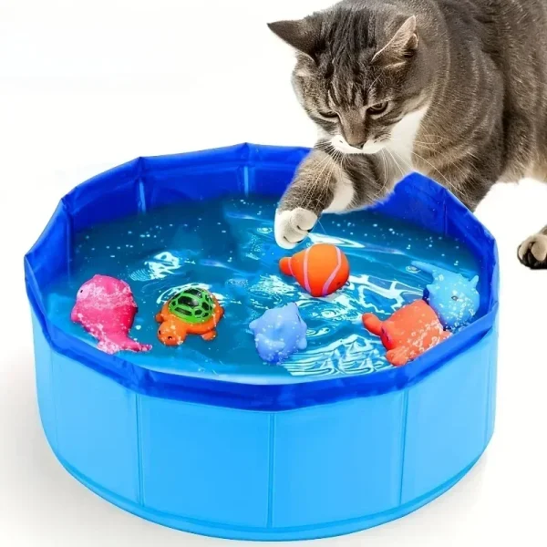 Cat Pool Toy Play Water Puppy Dog Cat Bath Pool Tub Toys Turtle Starfish Octopus Summer Cool Foldable Pet Cleaning Water Basin