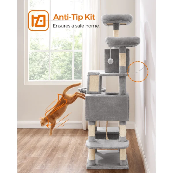 FEANDREA Cat Tree, 168 cm Large Cat Tower with 13 Scratching Posts