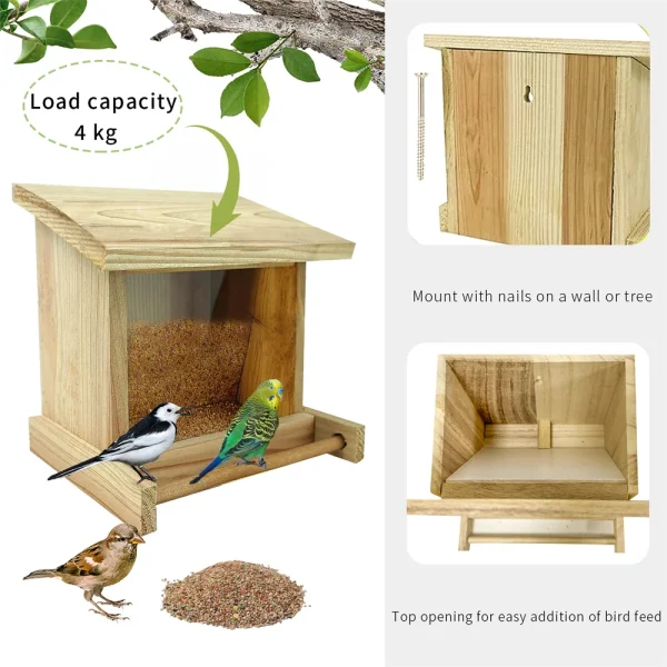 Hanging Wooden Bird Feeding Station with Perch for Outdoor, Yard