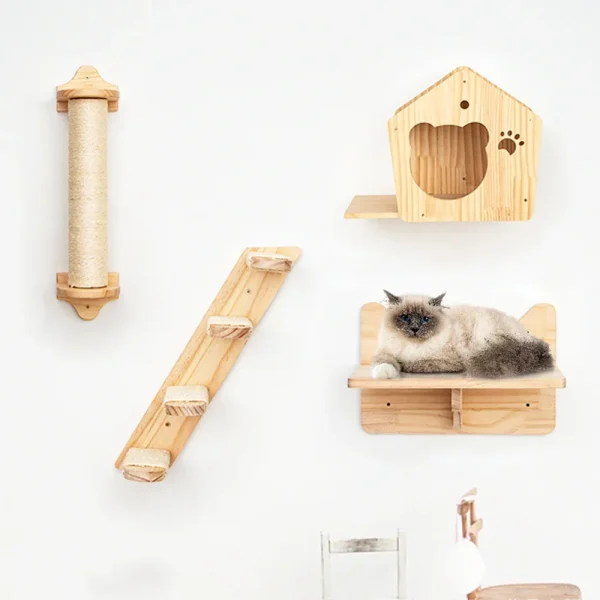 Wall-Mounted Cat Climbing Shelves with Sisal Stairs