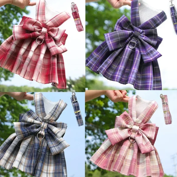 Bow Dog Collar Skirt, Cute Pet Harness with Breast Strap