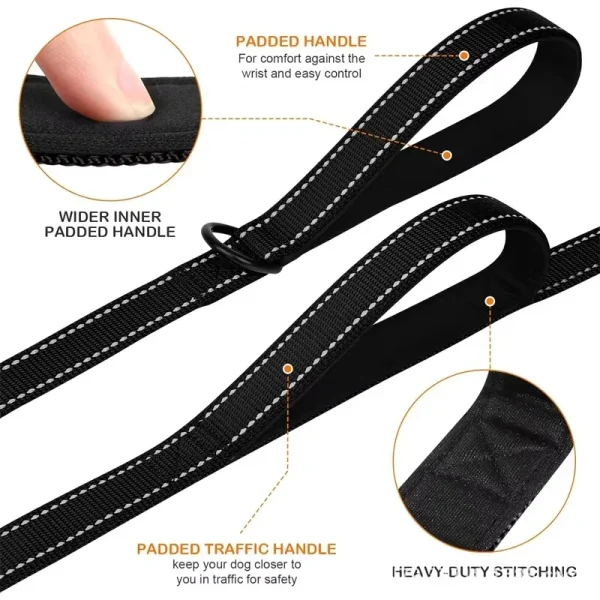 180cm Double Handle Dog Leash, Double-Sided Reflective Night Safety