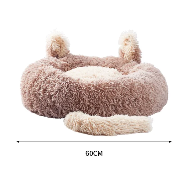Light Brown 60cm Round Plush Pet Bed with Cute Ears