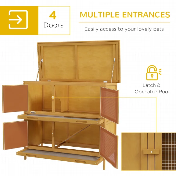 PawHut Double Decker Rabbit Cage With Tray, Yellow