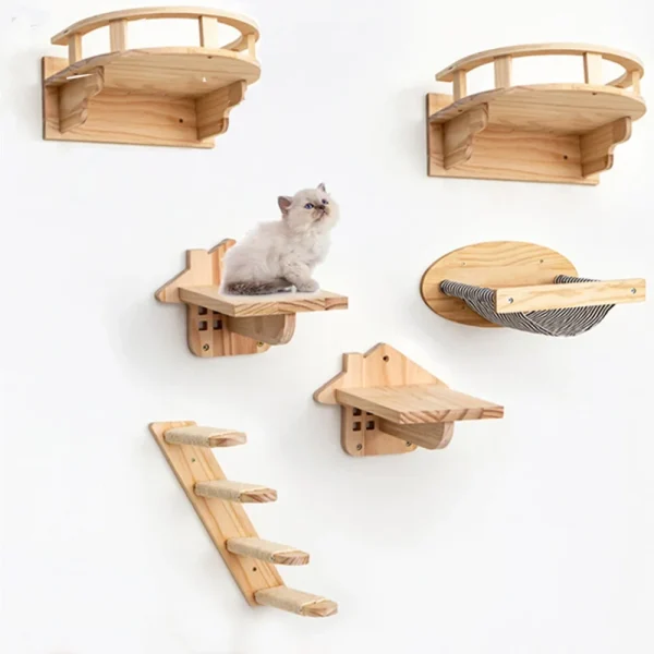 Wall-Mounted Cat Climbing Shelves with Sisal Stairs