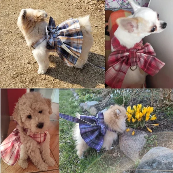 Bow Dog Collar Skirt, Cute Pet Harness with Breast Strap