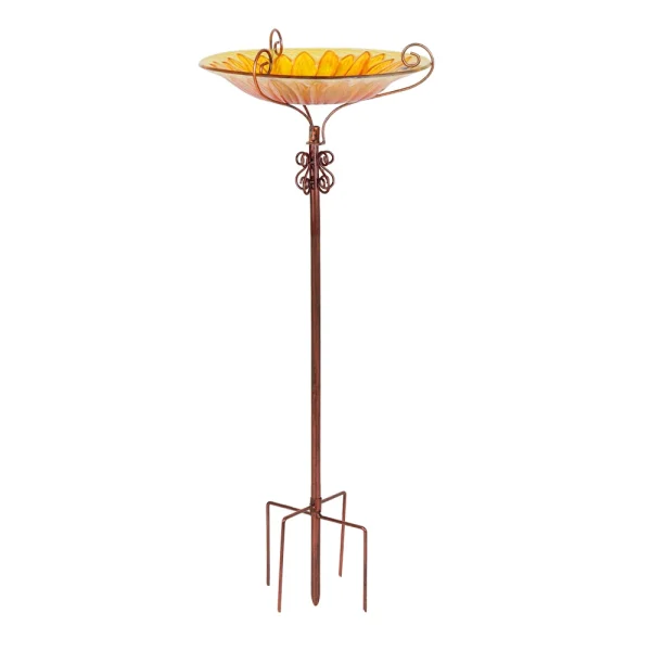 Glass Bird Bath Garden, Outdoor Birdbath, Birdfeeder with Metal Stake