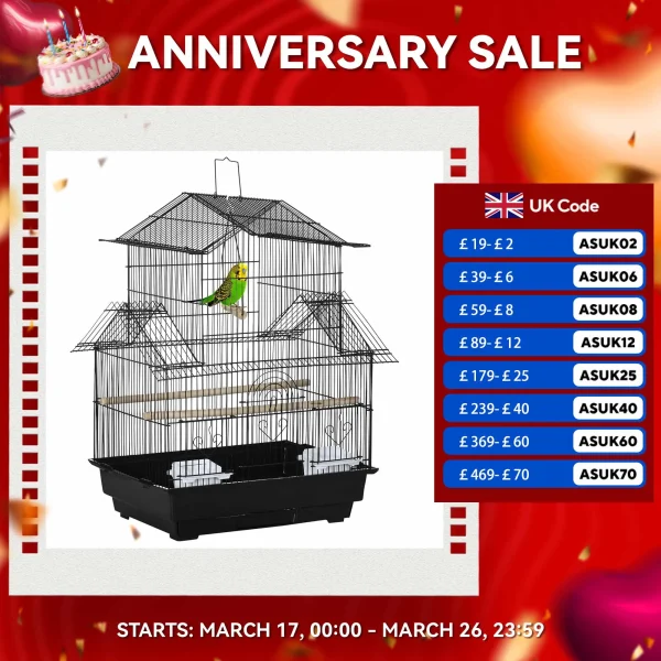 Metal Bird Cage Small With Perch and Food Container