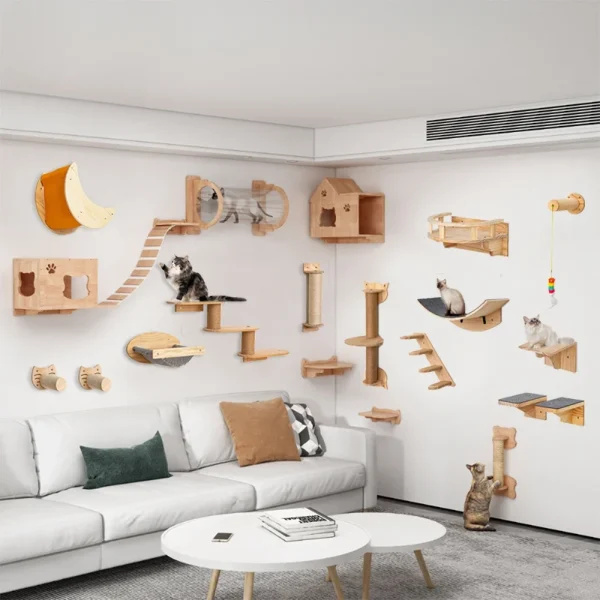 Wall-Mounted Cat Climbing Shelves with Sisal Stairs