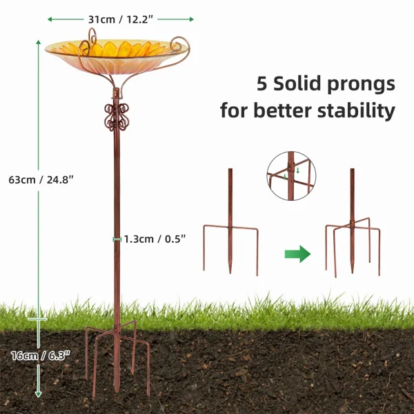 Glass Bird Bath Garden, Outdoor Birdbath, Birdfeeder with Metal Stake