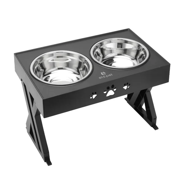 Water and Food Double Bowl with 3 Adjustable Heights
