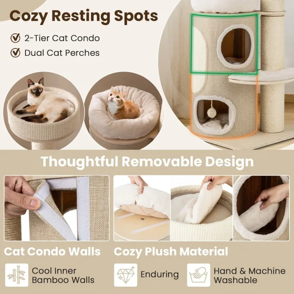 154CM Indoor Cat Tree Tall Multi-level Cat Tower with 2-story Condo