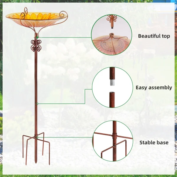 Glass Bird Bath Garden, Outdoor Birdbath, Birdfeeder with Metal Stake