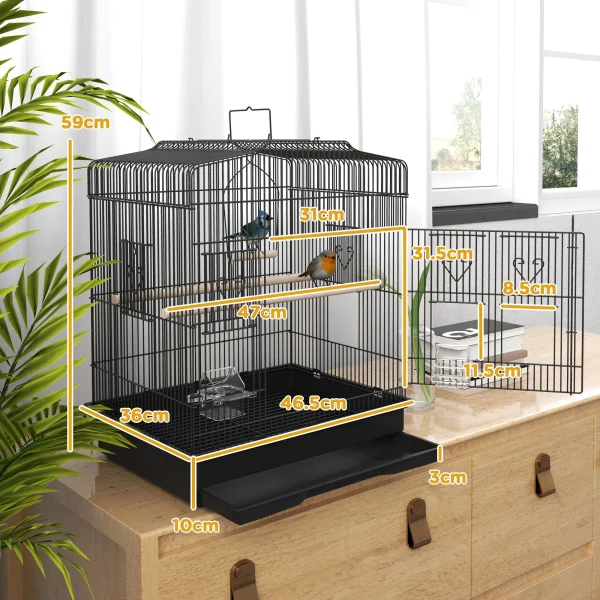 PawHut Large Bird Cage with Perches, Food Bowls, Swing, Black