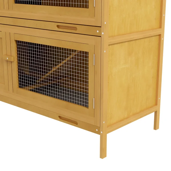 PawHut Double Decker Rabbit Cage With Tray, Yellow