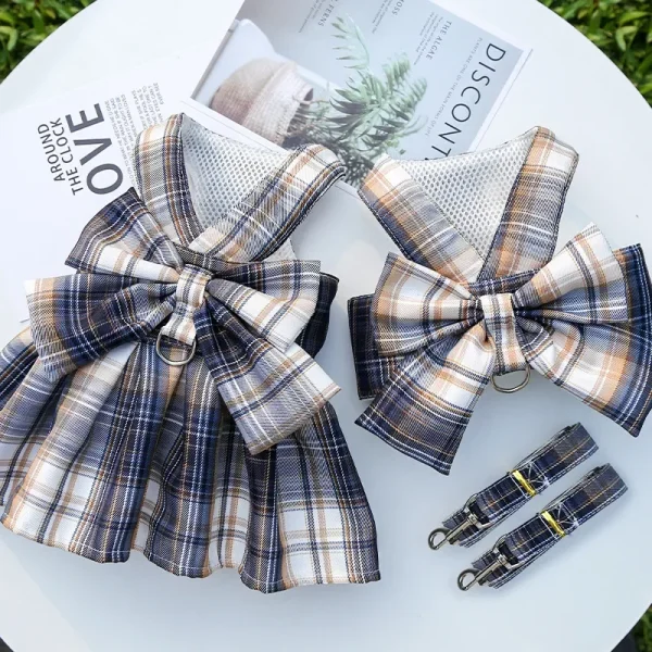 Bow Dog Collar Skirt, Cute Pet Harness with Breast Strap