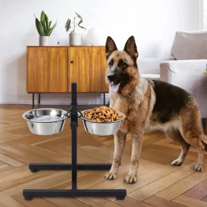 Adjustable Height Dog Feeder, Stainless Steel with Double Bowl