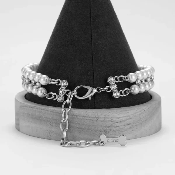 Luxury Cat Pearl Necklace, Rhinestone Collar