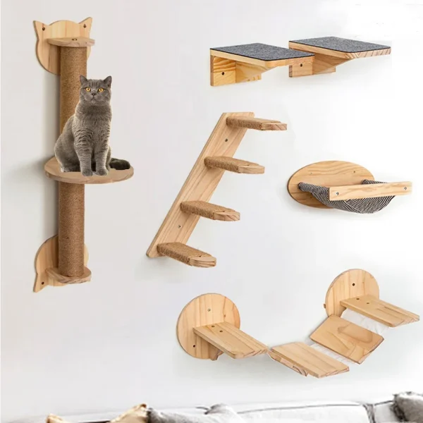 Wall-Mounted Cat Climbing Shelves with Sisal Stairs