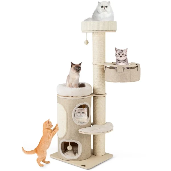154CM Indoor Cat Tree Tall Multi-level Cat Tower with 2-story Condo