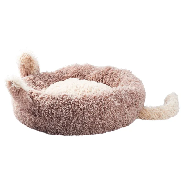 Light Brown 60cm Round Plush Pet Bed with Cute Ears