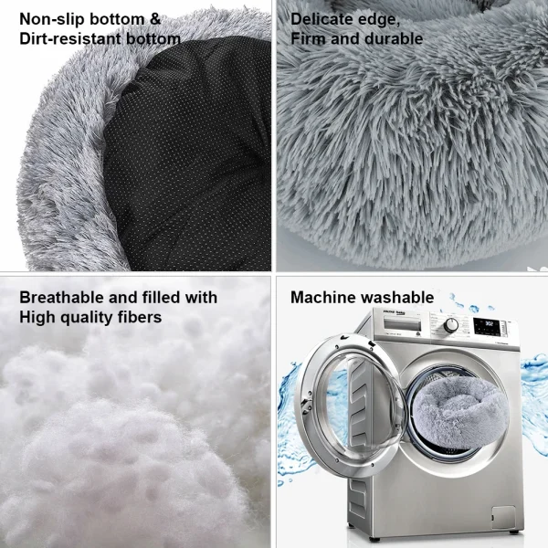 70CM Donut-Shaped Plush Pet Cuddler Bed Machine Washable Anti-Slip for Dog&Cat House Winter Warm Sleeping