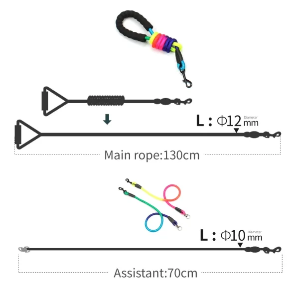 Rainbow Multi Dogs Leash for 1, 2, 3 or 4 Dogs