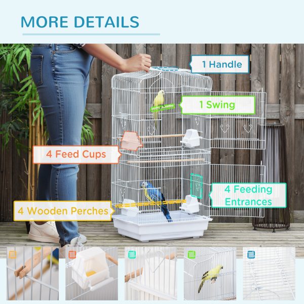 PawHut Large Bird Cage with Perches, Food Bowls, Swing, Black
